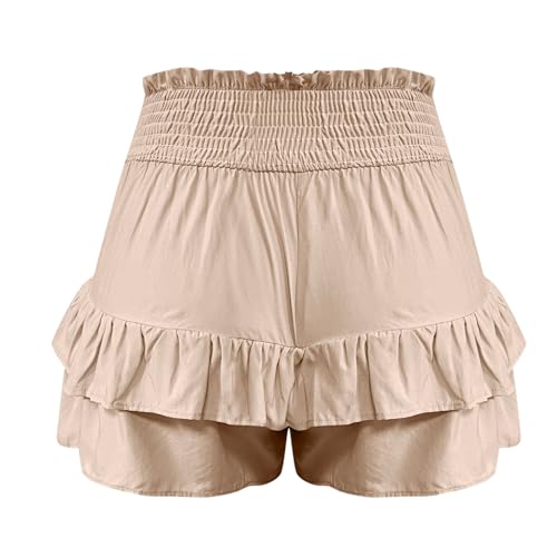 AnnSemo Women Girls Summer Skort Elasticated Waist Ruffle Shorts Solid Color Activewear Skirt Sport Running Tennis Skort Golf Skirt Bikini Bottoms Cotton Shorts Athletic Stretchy - Image 5