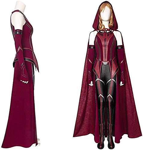 Image of Female Wanda Maximoff Cosplay Costume Scarlet Witch Headwear Cloak and Pants Full Set Outfit