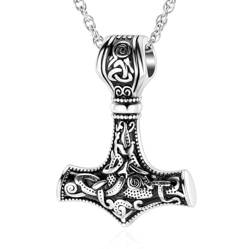 Collar Martillo Thor, Collar Vikingo Nórdico, Collar de Vikingo de Acero Inoxidable, Collar Vikingo Colgante Hombre, Collar de Acero Inoxidable Thor Hammer, Collar Colgante Robusto para Hombre