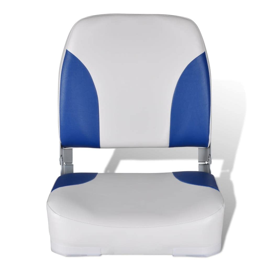 Sedile Per Barca Pieghevole MSW - 38x42x51 Cm, Bianco E Blu, In Plastica E Gommapiuma, Resistente All'acqua E Ai Raggi UV