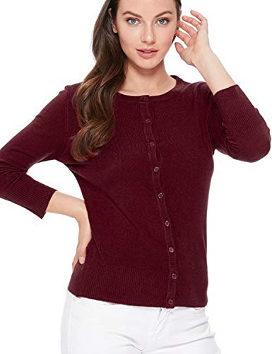 Image of Women's 3 /4 Sleeve Crew Neck Button Down Stretch Knit Cardigan Sweater (S-3XL)