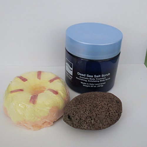 Bath Bombs: Mango Manderine Bath Bomb, 24 oz Almond Dry Salt Scrub, Pumice Stone by Dead Sea Spa Care, Bubble Bath