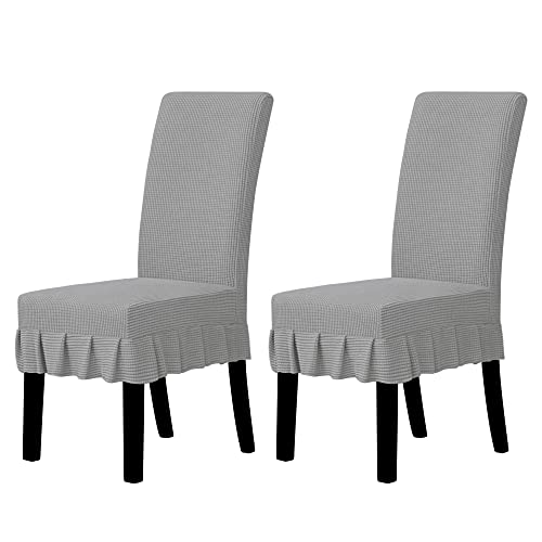 Easy-Going Dining Chair Covers Stretch Parsons Chair Slipcover with Skirt Chair Covers for Dining Room Restaurant Banquet (2 PCS, Light Gray)