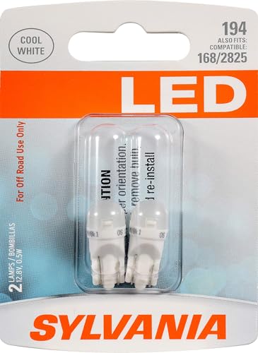SYLVANIA - 194 T10 W5W LED White Mini Bulb - Bright LED Bulb, Ideal for Interior Lighting - Map, Dome, Cargo and License Plate (Contains 2 Bulbs)