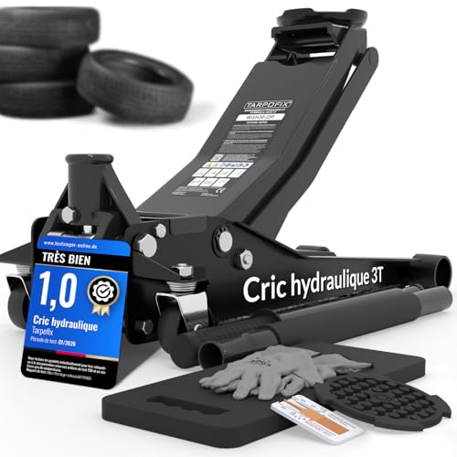 Tarpofix® Cric Hydraulique 3 tonnes (Hauteur de Levage 85-475mm) | Crique Hydraulique Auto 3t avec Double Vérin | Cric Voiture Extra Plat pour SUV &...