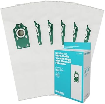 Genuine Simplicity S10 Freedom HEPA Vacuum Cleaner Bags, Odor-Fighting and Charcoal-Infused Vacuum Bags, Six Vacuum Bags for Simplicity Freedom Included