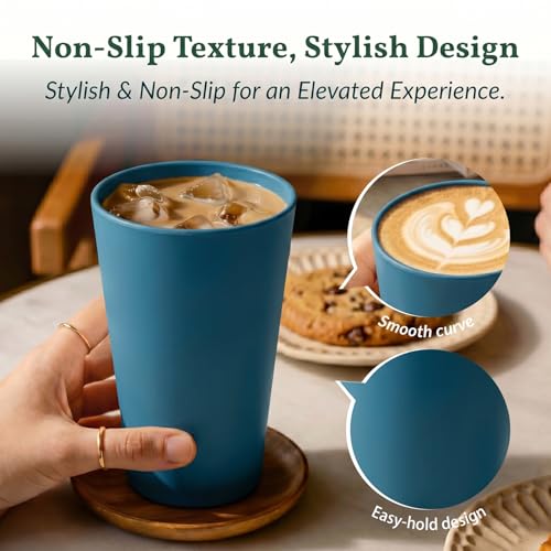 Homienly Reusable Plastic Cups - Wheat Straw Unbreakable Drinking Glasses & Water Glasses | Multi-Color Stackable Plastic Cups, Dishwasher Safe | Glassware & Cup Sets for Kitchen (20 oz 8-Pack) by Homienly - Image 3
