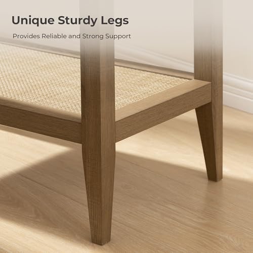 SICOTAS Rattan Nightstands Set of 2 Bedside Table - Boho Narrow End Table Living Room Set of 2 Side Table with Rattan Storage Shelves for Small Space - Image 5