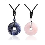 Jovivi 2pcs Circle Donut Healing Crystals Necklace Natural Rose Quartz Sodalite Gemstone Amulet...
