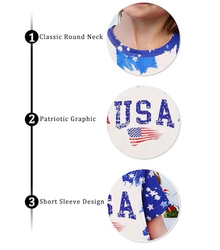 Image of CAZYCHILD Girls American Flag Patriotic Shirt Boys 4th of July Short Sleeves Tshirt USA Clothes for Kids 5-14Y