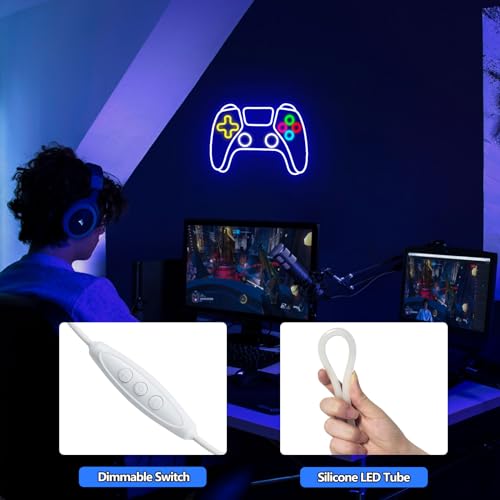 Image of Gamer Neon Sign for Gaming Room Decor, LED Game Controller Light Signs for Boys Room Decor, Dimmable Gaming Neon Sign Light for Wall Art Game Controller Shaped Sign for Gamers Gift Ideas Teens Kid