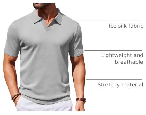 Image of COOFANDY Men's V Neck Short Sleeve Stretch Knit Polo Shirt