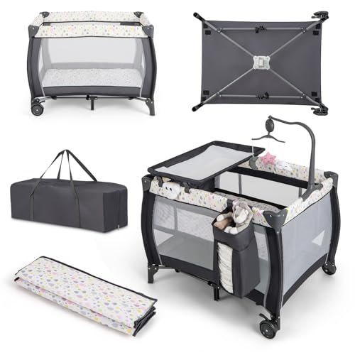 Costway Cuna Bebe 3 En 1 Con Cambiador De Pañales, Parque Infantil Portátil Con Moisés Desmontable, Cuna De Viaje Plegable Con Barra De Juguetes Giratoria, Colchón, Bolsa De Transporte Multicolor Costway Cuna Bebe 3 En 1 Con Cambiador De Pañales, Parque Infantil Portátil Con Moisés Desmontable, Cuna De Viaje Plegable Con Barra De Juguetes Giratoria, Colchón, Bolsa De Transporte Multicolor