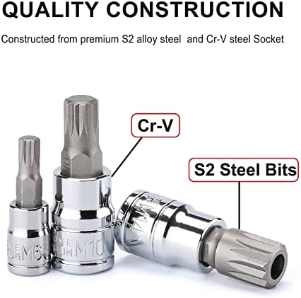 CASOMAN 10PCS 1/4-Inch, 3/8-Inch & 1/2-Inch Drive XZN Triple Square Spline Bit Socket Set, M4-M16, 12 Point Tamper Proof, Cr-V Sockets and S2 Steel Bits