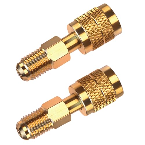 2-Pack R32 R454B Refrigerant Brass Adapter 1/4 Female to Male Reverse Thread Low Loss HVAC Quick Connect Fittings for R-32/R-454B Tanks & Mini Split Systems