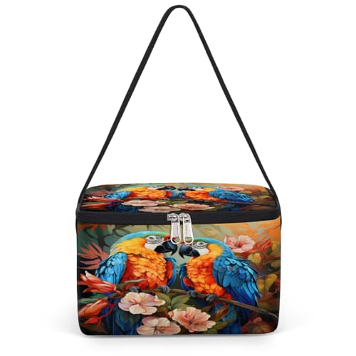 GzLeyigou Parrot Painting Lunch Bags for Women Men 9 Cans, Hot & Cold Food Delivery Bag Insulated Grocery Bag Insulated Lunch Box Parrots Cooler Bag for Office Work Picnic Beach