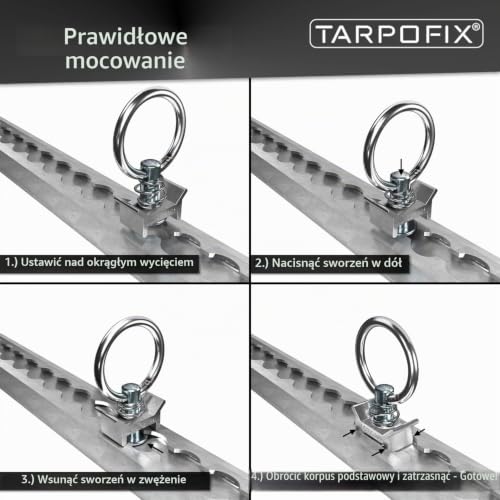 Tarpofix® Airline Fitting Ring (6 sztuk) | szyny do mocowania otworów 900 daN | okucie do szyn mocujących | oczka do zabezpieczenia ładunku w przyczepach