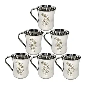 KC Pack of 6 Stainless Steel Tea/Coffee Cup Set of 6 (Laser Finished,150 ML, Stainless Steel, Dishwasher Safe