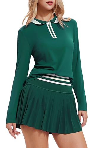 Image of Tennis Skirt Sets for Women Zipper Color Block High Waisted Golf Polo Two Piece Skirt Set Women 2 Piece Outfits
