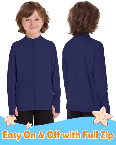 Image of Roadbox UPF 50+ Boys Zip Up Rash Guard Kids Long Sleeve Swim Shirt