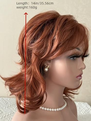 Image of Mid Length Shag Capless Wavy Layered Synthetic Hair Wigs Women Natural Auburn For Daily Use, Party, Halloween Wigs (Brown Red)