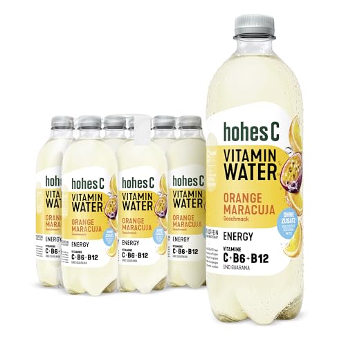 hohes C Vitamin Water Energy Orange & Maracuja (6 x 750ml) Müdigkeit & Ermüdung verringern mehr Energie mit Vitamin C B6 & B12 nur 6kcal/100ml ohne Zuckerzusatz & Süßungsmittel vegan