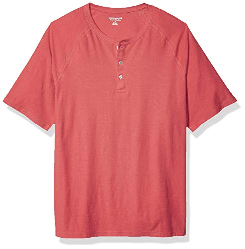 Amazon Essentials Men's Regular-Fit Short-Sleeve Slub Henley T-Shirt,Washed Red,X-Small