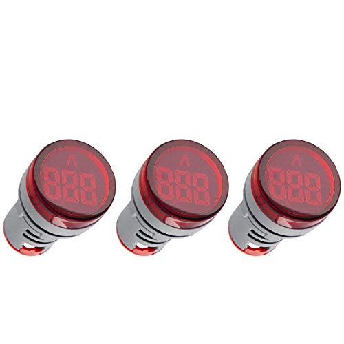 Shopcorp - Digital Led Display Indicator Ammeter, 0-100A Max AC380 Current Meter and 220V - Gauge Meter, Tester Amp Monitor - AD101-22AM Model, Circle Panel, Red (3 Pack)
