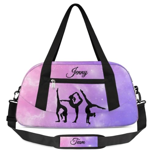 Personalized Sport Dance Bag for Girls, Customized Kids Gymnastics Overnighter Duffle Bag for Gym,Travel Carry on Weekender Bags with Name Text Logo Team Gifts,Purple