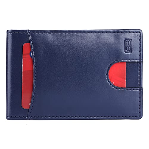 Image of Brooklyn Bridge Money Clip Wallets for Men Vegan Leather Smooth Blue - Slim RFID Protected Card Holder, Stylish Front Pocket Wallet with Cash Clip, Lightweight Gift for Him