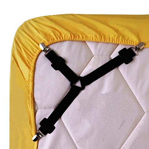 BSLINO 4pcs/Set Triangle Sheet Band Straps Suspenders Adjustable Fitted Bed Sheet Corner Holder Elastic Straps Fasteners Clips Grippers Mattress Pad Cover Fitted Sheet Bed Suspenders Heavy Duty