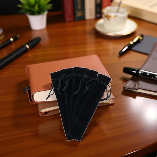 Image of 5 Pcs Black Velvet Pen Pouch, Drawstring Pen Bag Soft Single Pen Sleeve Holder for Student Adult Gifts Office School Business Supplies