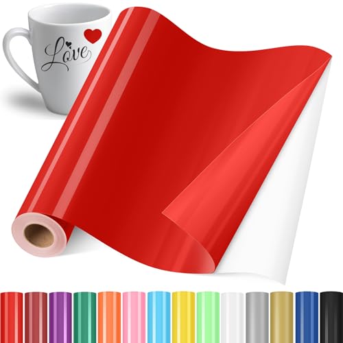 YAFLC Selbstklebend Plotterfolie Vinyl, 30.5x400cm Selbstklebend Vinylfolie Plotter, Permanente Plotterfolie Vinyl für Teetasse, DIY Geschenke, Fenster, Keramik, Halloween, Weihnachten Rot