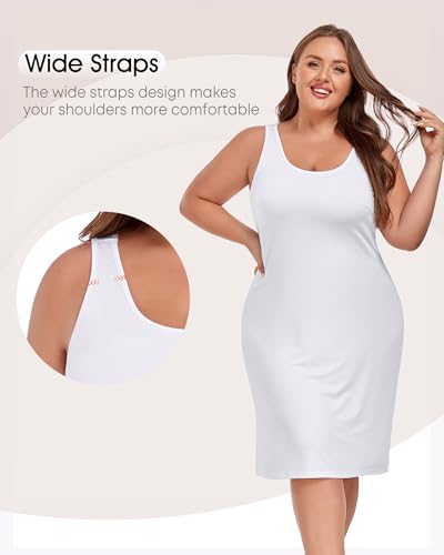 Image of MANCYFIT Plus Size Slip for Women Under Dress Full Slip Tank Top Dress Wide Straps Nightgown
