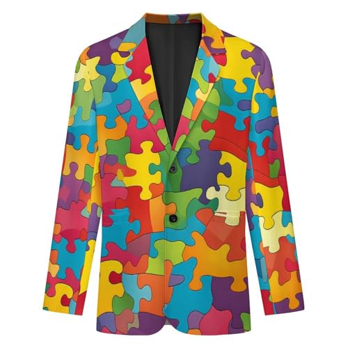 Autism Puzzled Men's Fashion Slim Fit Casual Print Button Suit Jacket Notched Lapel Blazer4