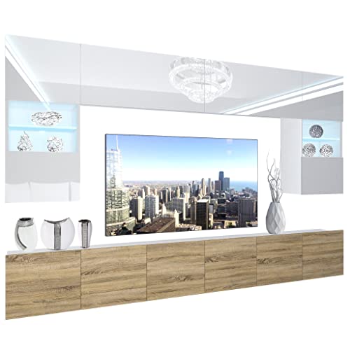 BELINI - Unité Murale TV NEX I Ensemble Muebles de Salon Complet I Ensemble Meuble TV avec Illumination LED I Dimensions: 300 x 180 x 36 cm I Coleur: Blanc...