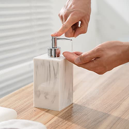 Bathroom Accessories Set, 5 Pcs Marble Look Bathroom Sets, Resin White Bathroom Accessory Set With Soap Dispenser, Toothbrush Holder, Toothbrush Cup, Soap Dish For Home Apartment Bathroom Decor #TOP4