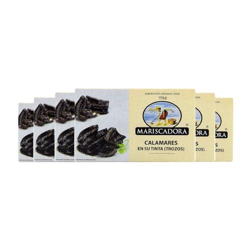 Pack 6x Calamares en Su Tinta Mariscadora – 110 g c/u | Trozos Tiernos en su Propia Salsa Negra | Conserva Artesanal Gallega | Sin Aditivos