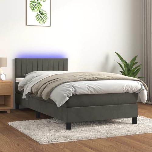 QZZCED Cama Box Spring con Colchón de Muelles Ensacados y Cabecero Ajustable en Terciopelo Suave, Incluye Tira LED de Colores y Protector de Colchón Respetuoso con la Piel