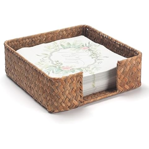 Seagrass Napkin Holder Square Woven Flat Napkin Basket Tray for Tables 7.5" x 7.5" x 2.5" Cover