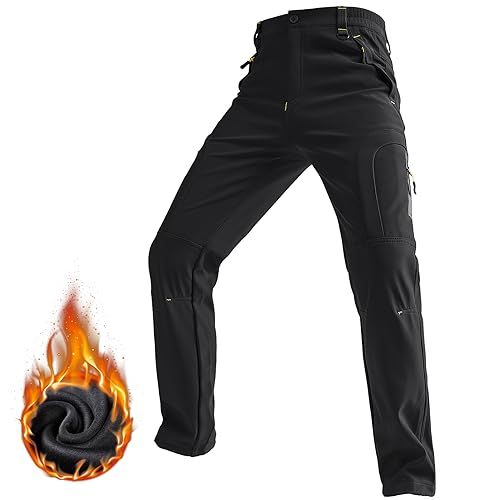 yeyity Herren Softshellhose Gefüttert Outdoorhose Wasserdicht Wanderhose Warm Skihose Snowboardhose Winddichte Thermohose Schneehose Winter Trekkinghose(MH4409,Black,34)
