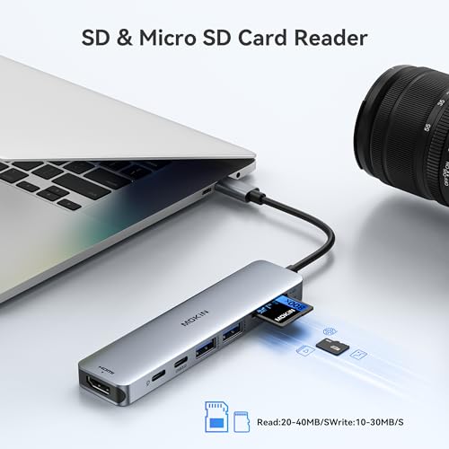 Image of MOKiN USB C Hub HDMI Adapter for MacBook Pro /Air, 7 in 1 USB C Dongle with HDMI, SD /TF Card Reader, USB C Data Port,100W PD, and 2 USB 3.0 Compatible for MacBook Pro /Air, Dell XPS, Lenovo Thinkpad.