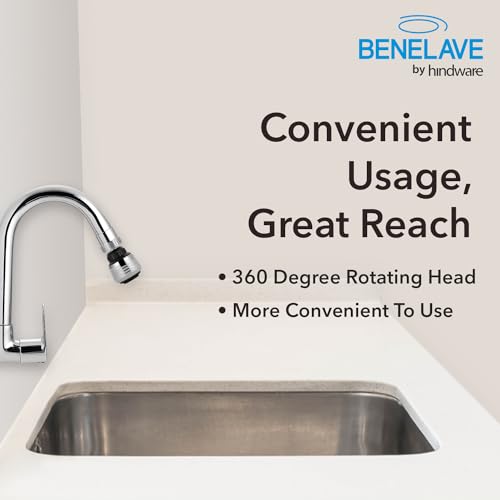 Image of Benelave by Hindware F680024Cp Abs Faucet Connector with Dual Flow | 360-Degree Rotation | Dual Flow- Shower & Aerator Mode | Sink Spray Water Saving | Made of Abs,Standard
