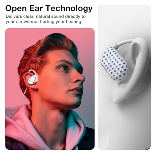 Image of Purity Air Open Ear Headphones - True Air Conduction Wireless Bluetooth Open Ear Earbuds with Dual Mic for iPhone /Android - Secured Long Wearing Comfort, Sports Sweat Resistant (Blue Dots)