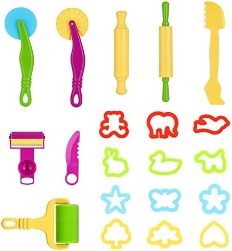 Lictin Clay Dough Tools Kit, 20pcs Clay Modelling Tool Kit Dough Rollers Molds Plastic Play Dough Tools Accessories(Multicolored)