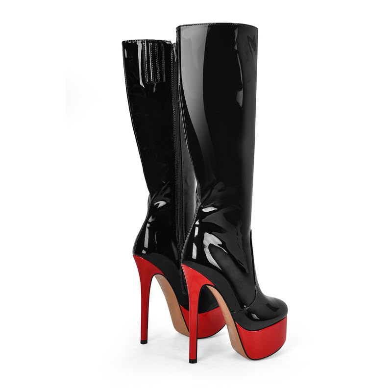 blingqueen Stivali con plateau elasticizzati, al ginocchio, con tacco alto, laccati