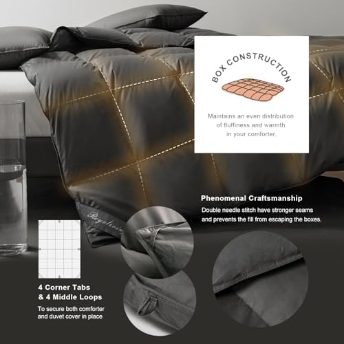 Image of Royoliving Premium Feathers Down Duvet Insert Comforter Queen Size All Season Medium Warmth Charcoal Grey 100% Cotton Cover with Corner Tabs (90x90, 50 oz)