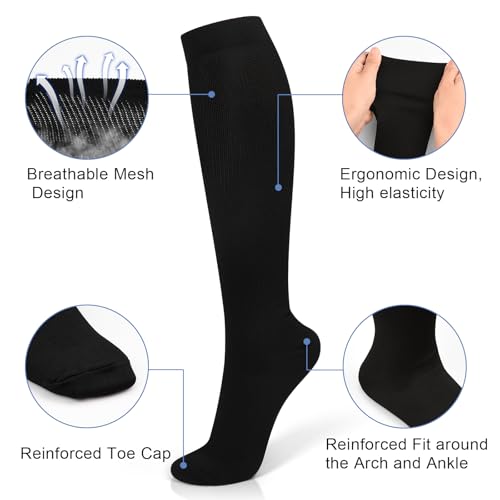 ZGCE 3 Pares de Calcetines de Compresión de 15-20 mmHg para Hombre y Mujer, Soporte de Tobillo y Arco, para Correr, Fitness, Viajes (L/XL) - imagen 2