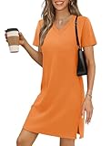 RUMIA Summer Dresses for Women 2026 V-Neck Casual Sundresses T-Shirt Dress Orange L