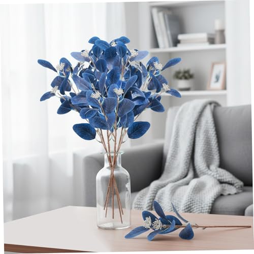 6 Tallos de eucalipto azul de 21 ramas de vegetación con bayas azul plateado para arreglos florales 4